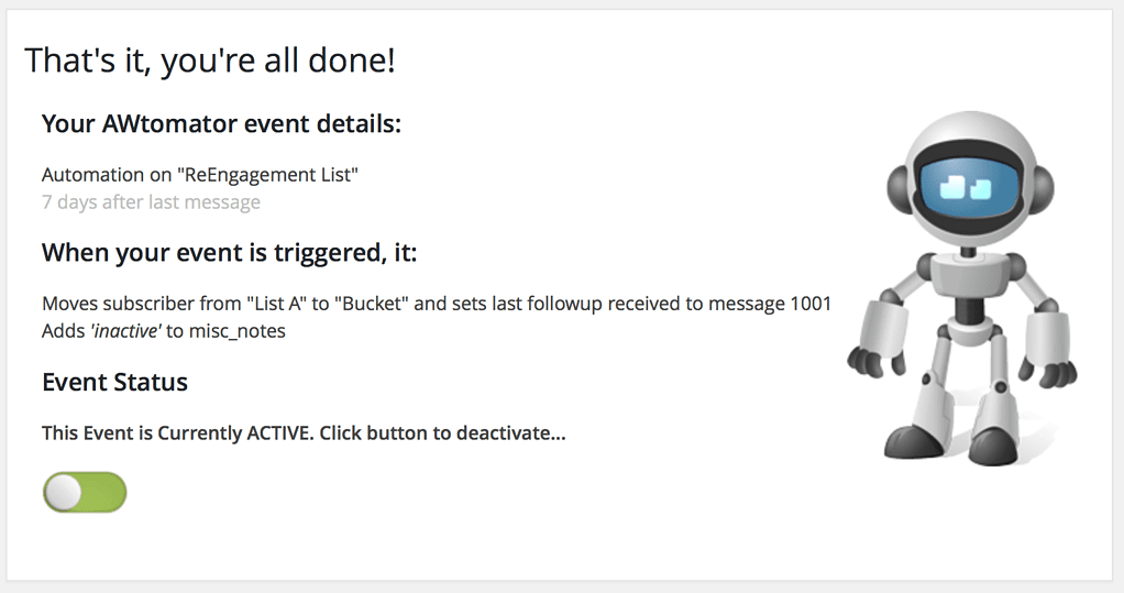 How To Create A "Digital Marketer" ReEngagement / Win Back Sequence Using AWeber and AWtomator 6 automation move to bucket list