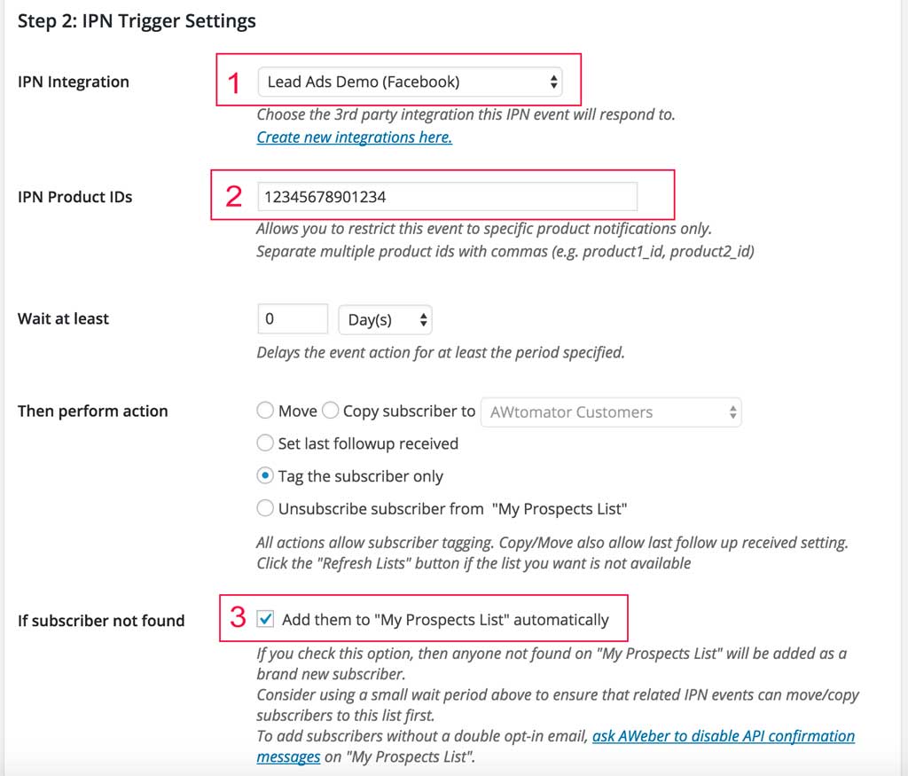How to import Facebook Lead Ads to AWeber 7 awtomator-facebook-ipn-step2