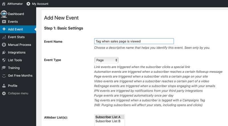 How To Perform An AWeber Action When A Subscriber Visits A Page On Your Website 2 - page event tag 1