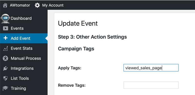 How To Perform An AWeber Action When A Subscriber Visits A Page On Your Website 4 - page event tag 3