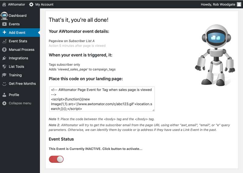How To Perform An AWeber Action When A Subscriber Visits A Page On Your Website 5 - page event tag 4