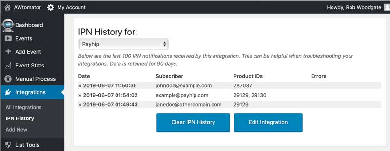 View incoming Clickfunnels notifications in the IPN History log