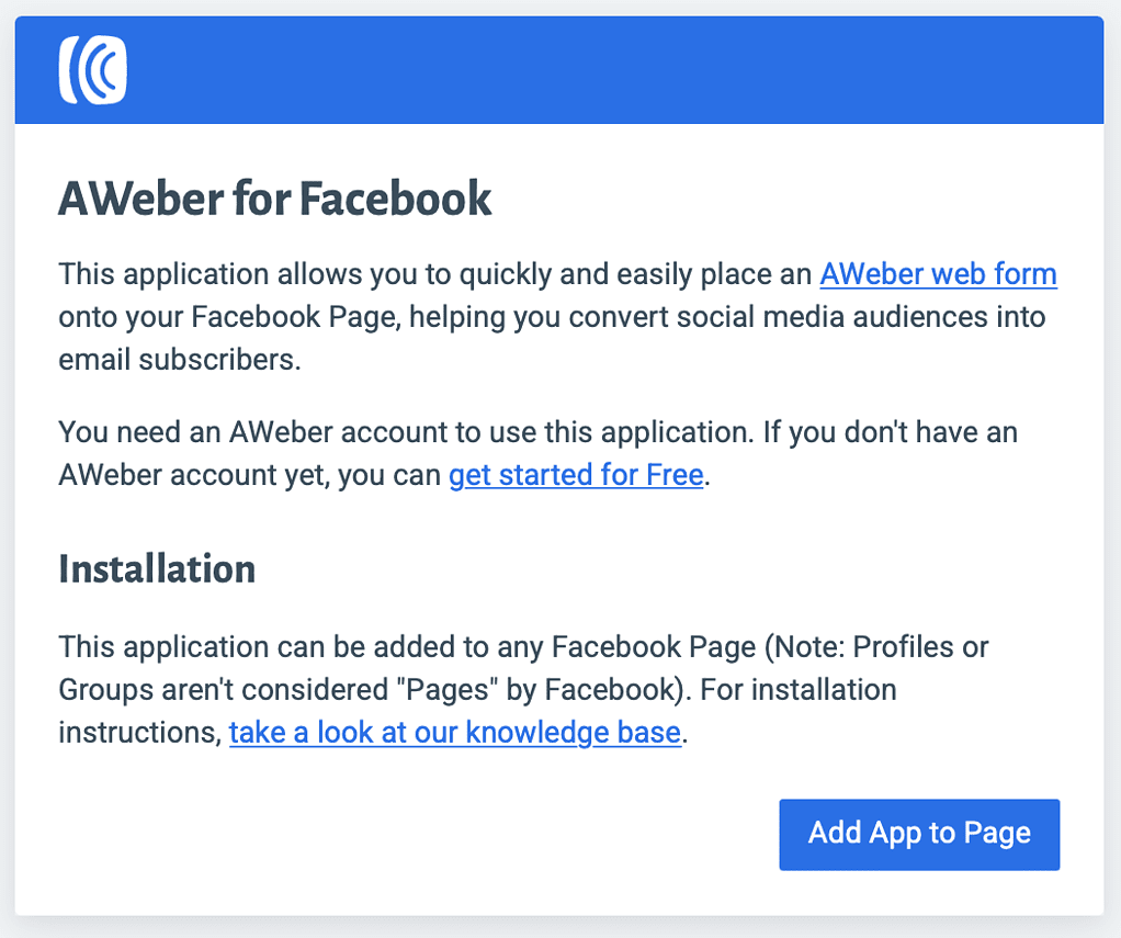 how do i connect my aweber to facebook - connect aweber to facebook